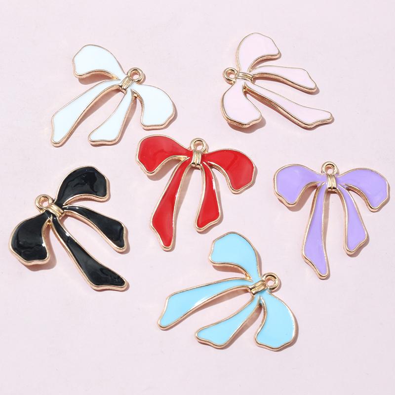 10-20pcs Bow Charms Pendant Enamel Alloy Metal Craft DIY Jewelry Making Accessories Findings for Earrings Necklace Bracelets