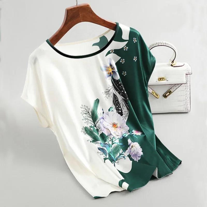 Plus Size Women's Spring Summer Floral Print O Neck Short Sleeve Casual Office Tops Fashion Shirt Blusas