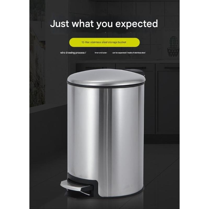 304 Stainless Steel Waste Bin with Slow Close Technology Foot Pedal and 90 Degree Lid Stay for Easy Cleaning
