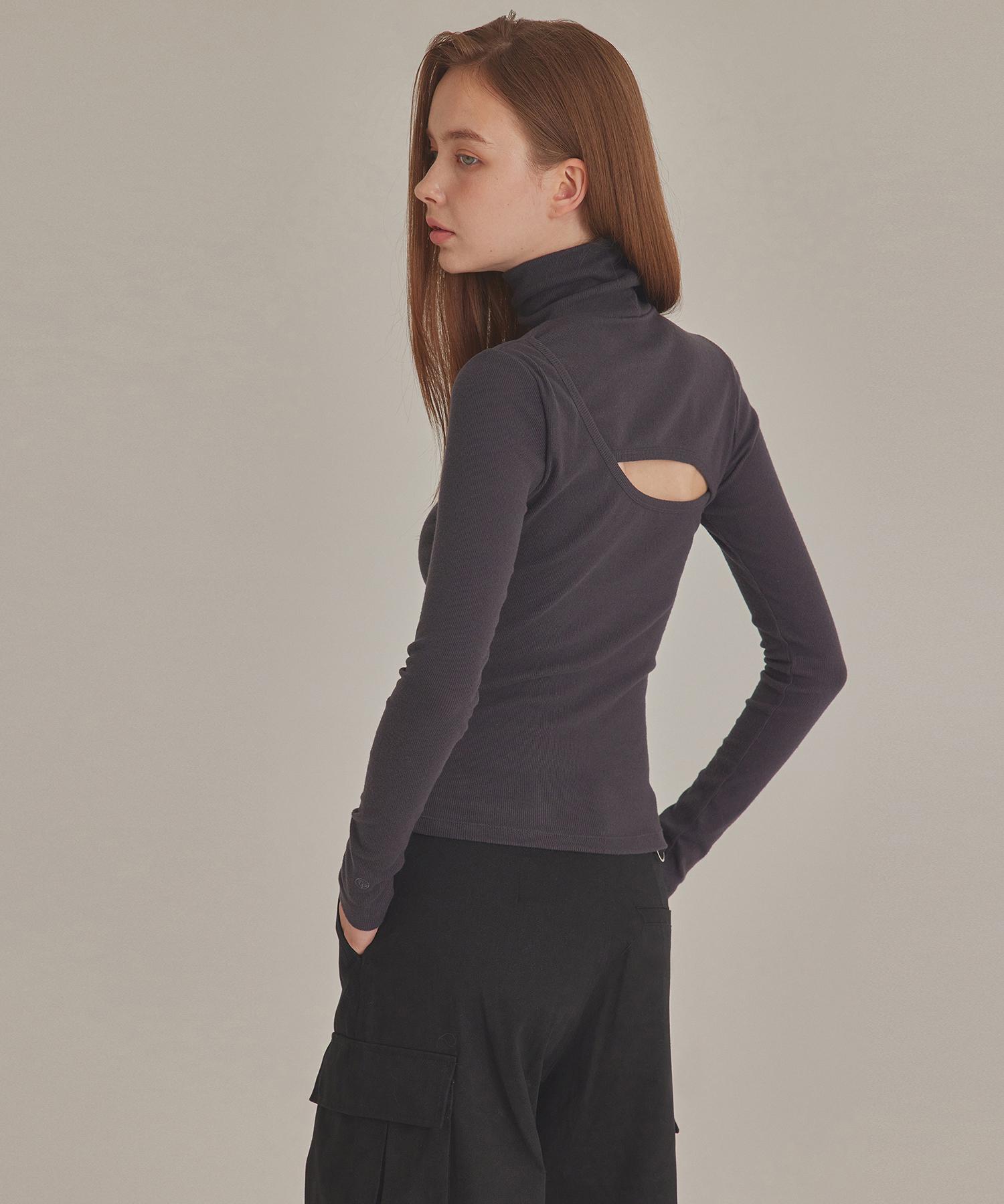 Top Girl Ribbed Cut-Out Back High Neck Top_T426Tp113 Charcoal Grey/Xs-S