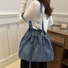 Large Capacity Denim Tote Bag Leisure Canvas Bucket Bag Oxford Drawstring Shoulder Bag  Students