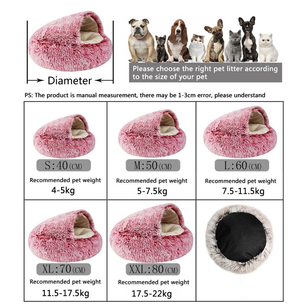 Semi-Enclosed Cat Bed Warm Cat Nest Plush Dog Sofa Windproof Dog House 2 Use Pet Dog Bed Soft Cat Sleeping Bed