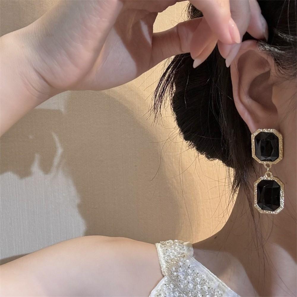 Square Circular Retro Black Earrings Collarbone Chain Dark Style Neck Chain  Party