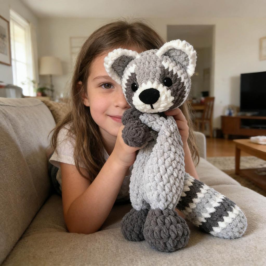 28cm Häkel-Waschbär Kuscheltier Gehäkeltes Eisstiel Grau Und Waschbär Tröstendes Puppenspielzeug