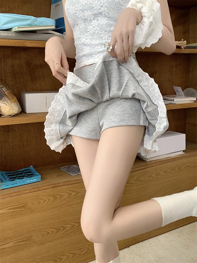 Gray High-Waisted Pleated Lace Mini Skirt - Women's Ballet Style, Summer A-Line, Anti-Exposure, Zipper.
