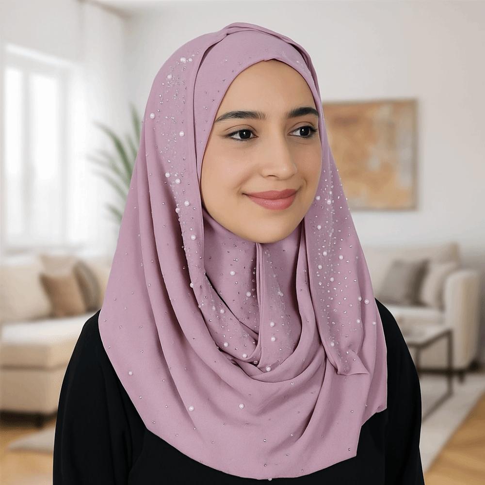 Dustproof Islamic Turban Headband 180*70cm Head Wraps Fashion Beads Shawls  Party Decor