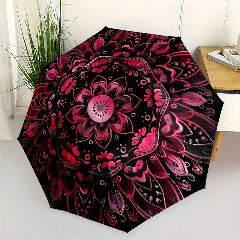 1pc Pink Floral Design Automatic Open/close Folding Umbrella, Compact Portable Travel Umbrella, Perfect Birthday/Christmas, Cute Umbrella, D
