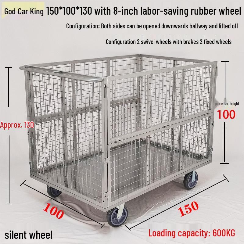 Silent Cage Trolley with Fence for Warehouse and Supermarket Logistics