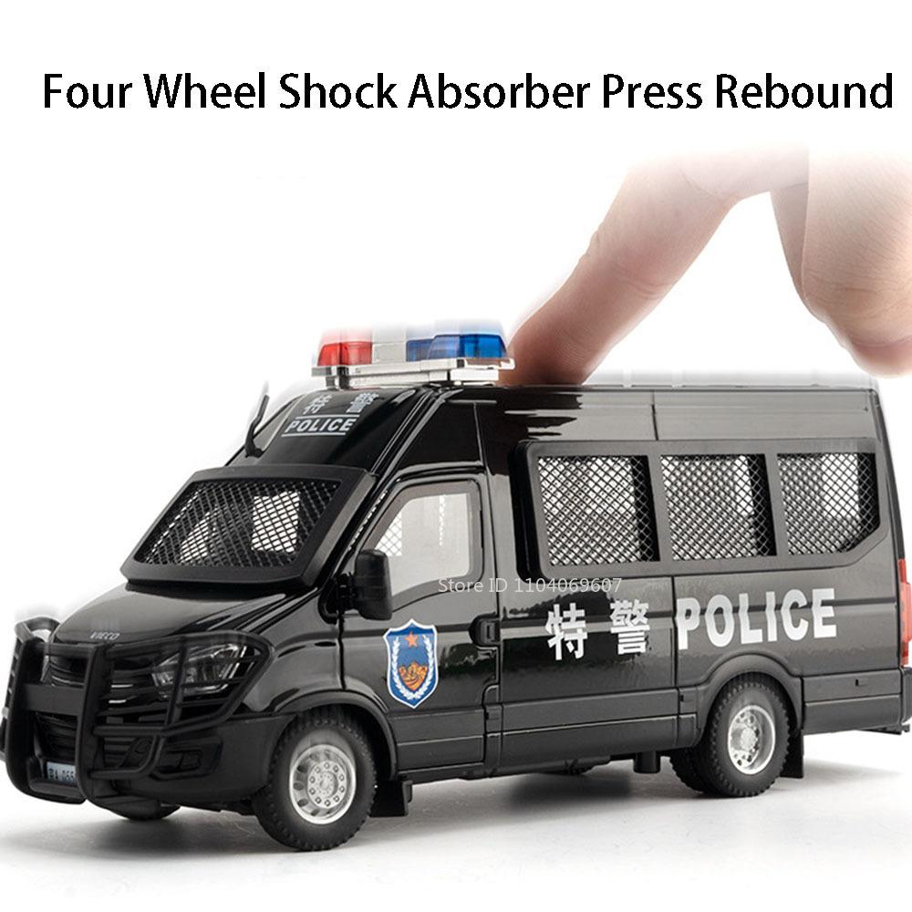1:24 Ywk Coche de Policía Aleación Fundido a Presión Modelos Gp Juguetes Puertas Abiertas Sonido Luz Retroceso Modelos en Miniatura Adornos Coleccionables Regalos