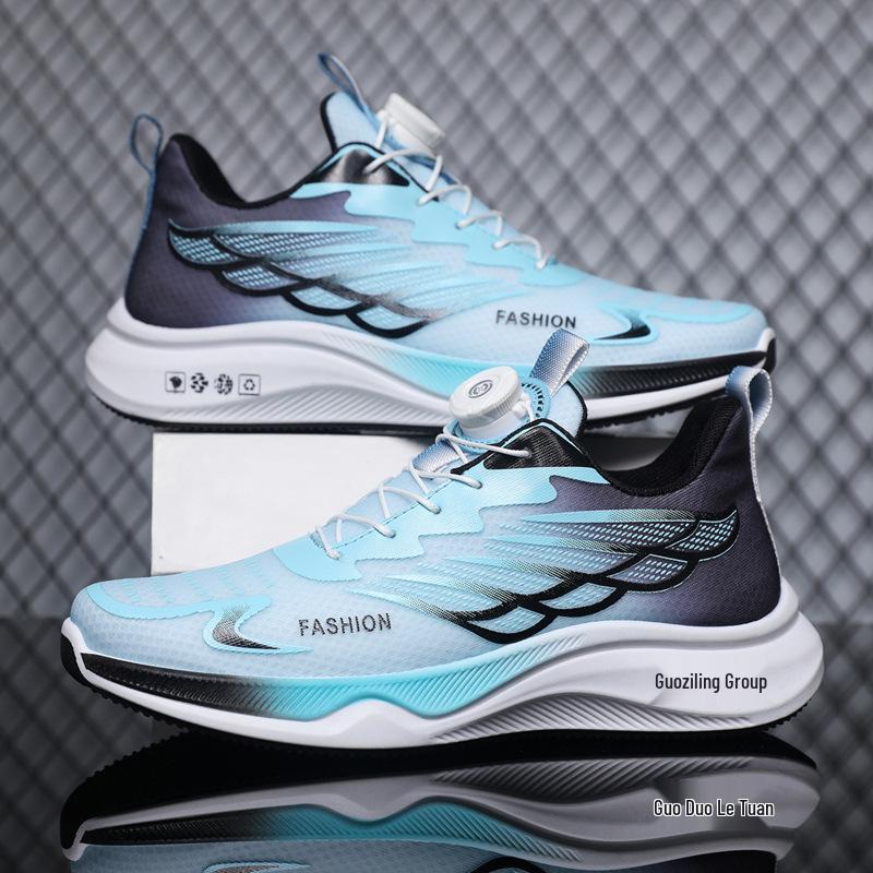 Men’s Summer Mesh Breathable Running Shoes with Rotating Buckle, Height-Boost, and Shock Absorption
