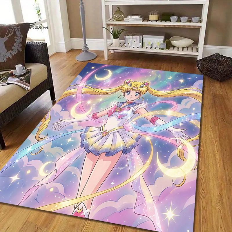 Sailor Moon2 Flannel Pattern Square Carpet,Area Rug,Carpet Rug for Living Room Bedroom Sofa Playroom Decor,Non-slip Floor Mat