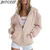 BITCED Unisex Fleece-Lined Hooded Sweatshirt Casual Cardigan with Zip-Up Front