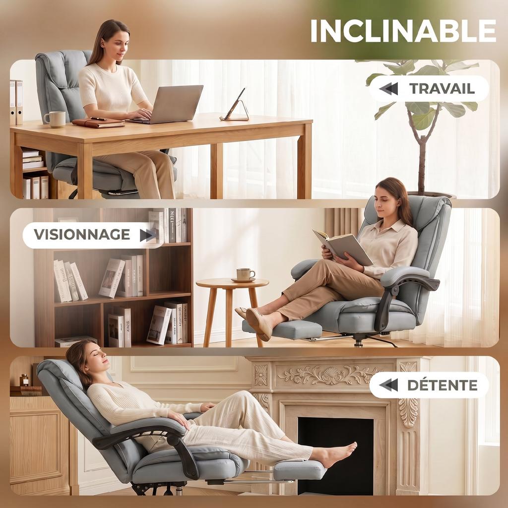 Office Chair, Ergonomic, Reclining, Footrest, Height Adjustable, 360 Swivel, Gray