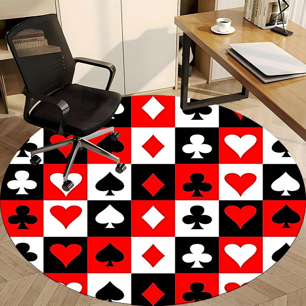 1pc Playing Cards Symbols Office Round Area Rug, Indoor Mat Suitable ForOffice, Under Office Chairs Bedroom Living Room Home Decor, Room Decot176
