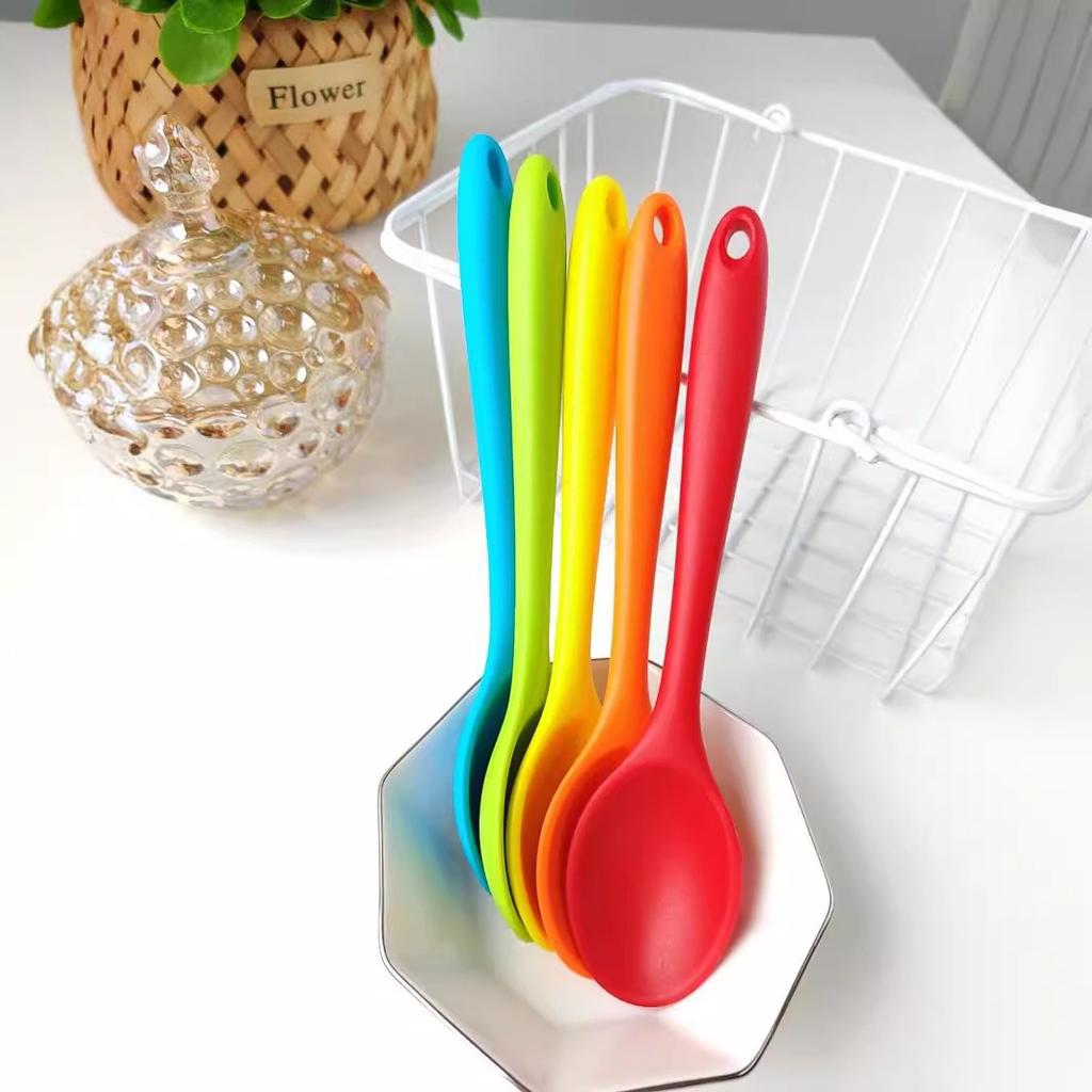 Small Multicolored Silicone Spoons Silicone Serving Stirring Spoon for Kitchen Nonstick Cooking Baking Stirring Mixing Tools