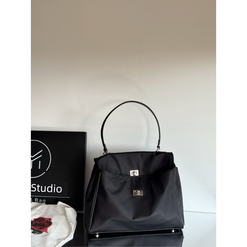 

New Arrival Niche Style Double-Layer Nylon Work Clothing Tote Bag Korean Style Underarm Large Capacity Bag Crossbody Bag Satchel Shoulder Nylon (Black Crossbody)