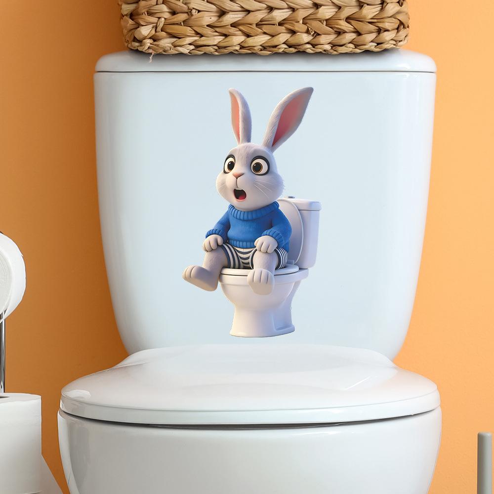Self-adhesive Cute Rabbit Toilet Stickers for Bathroom Home Decor