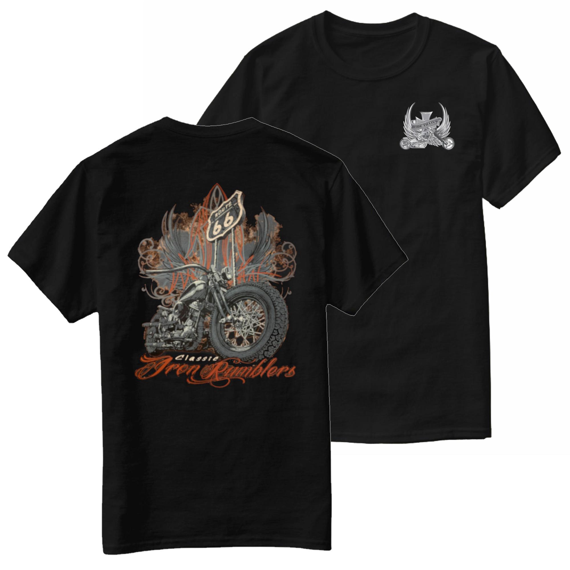 Historic Route 66 Iron Ramblers American Motorcycle TShirt 100 Cotton ONeck Short Sleeve Casual Mens Tshirt Rider Streetwear S