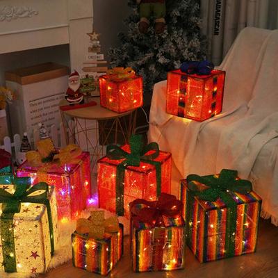 Conjunto de Enfeites de Caixa de Presente de Luzes de Natal Alegria Festiva Luzes Brilhantes Decoração de Festa de Mesa de Lareira Festiva para Interior Exterior