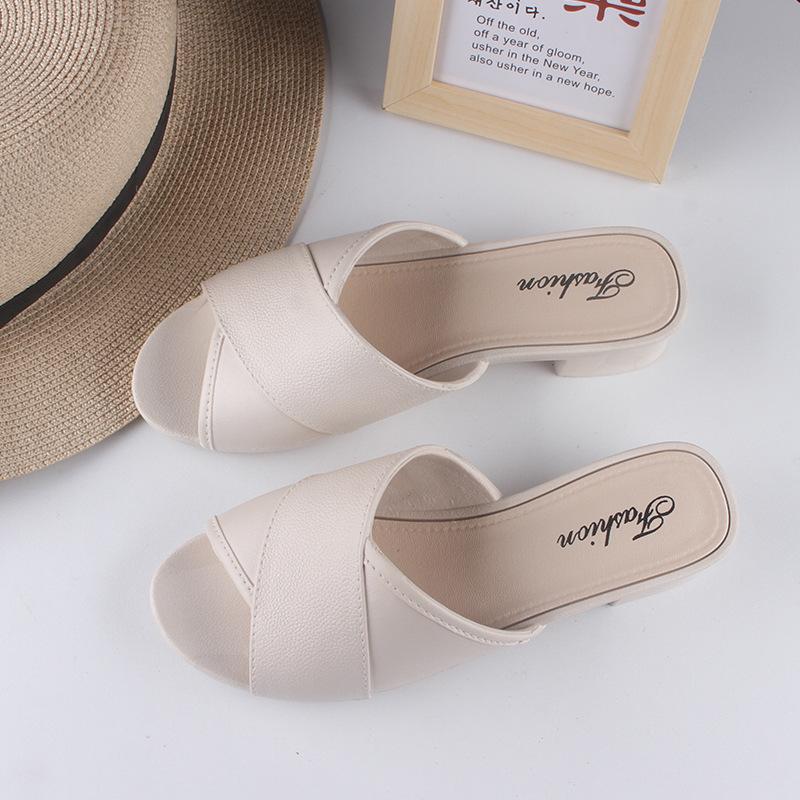 Heli Shark Damen Sommer-Hausschuhe neu lässig einfarbig dicker Absatz Sandalen Strandmode Ein-Wort coole Hausschuhe