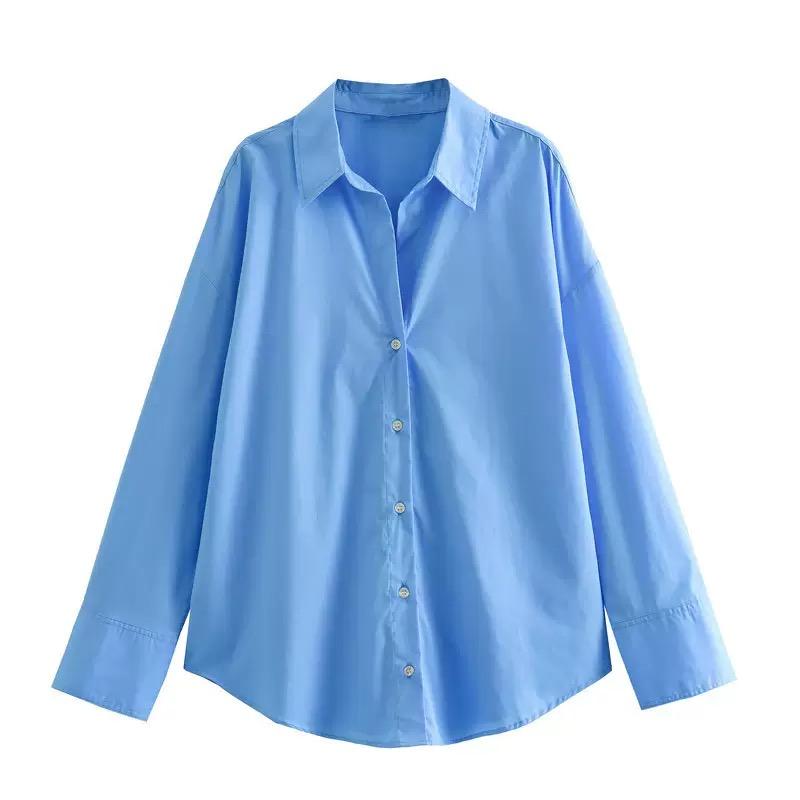 Women's Shirt Long Blue Shirt Women Spring Long Sleeve Oversize Shirts Blouses Korean Style Casual Button Up Shirts