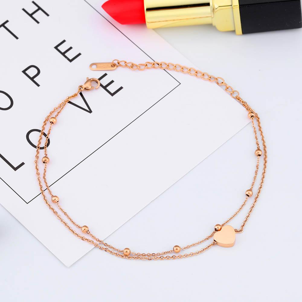 Lokaer Fashion Bohemia Double Layer Stainless Steel Heart Charm Bracelets For Women Rose Gold Plated Chain Link Bracelet B18197
