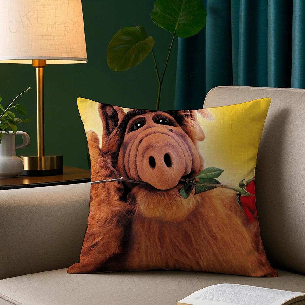Tv Series Alf Pillow Case Anti-Dustmite Pillowcase Invisible Zipper Silky Short Plush Sofa Cushion Cover