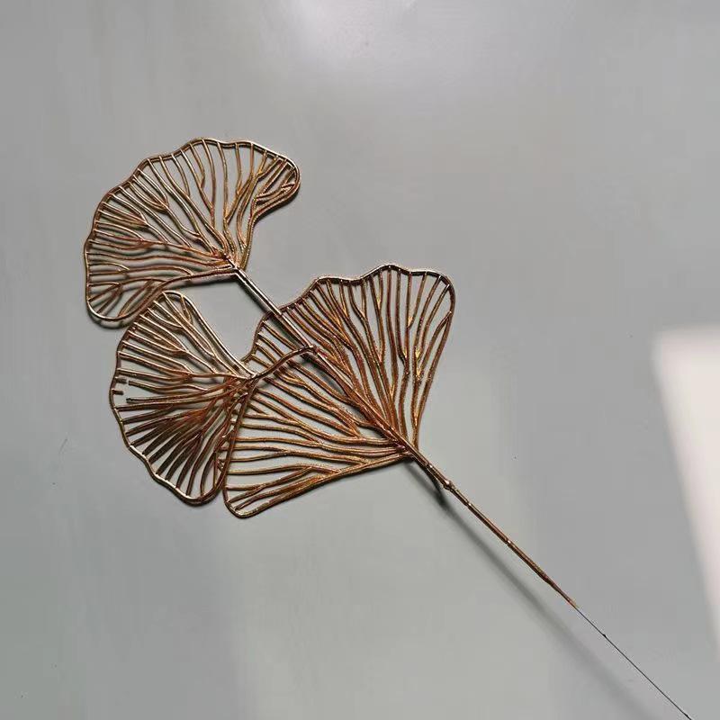 Golden Floral Bouquet: Ginkgo Leaves, Eucalyptus, Red Holly Berries - New Year Lucky Decoration Ornaments