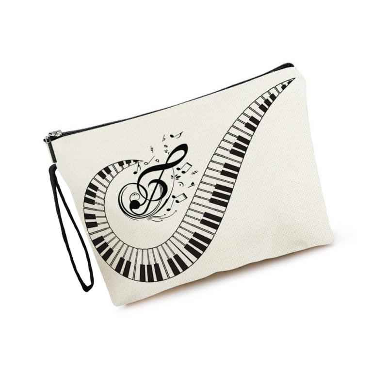 Trendy Piano Note Cosmetic Bag Large Capacity Stationery Storage Bag Portable Travel Toiletry Pouch Female Clutch Bags