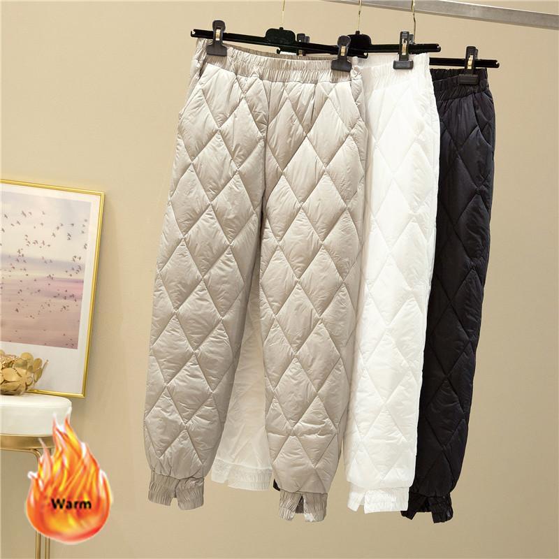 

Зимние теплые хлопковые пуховые брюки женские однотонные с высокой талией прямые брюки свободного покроя стеганые брюки большого размера