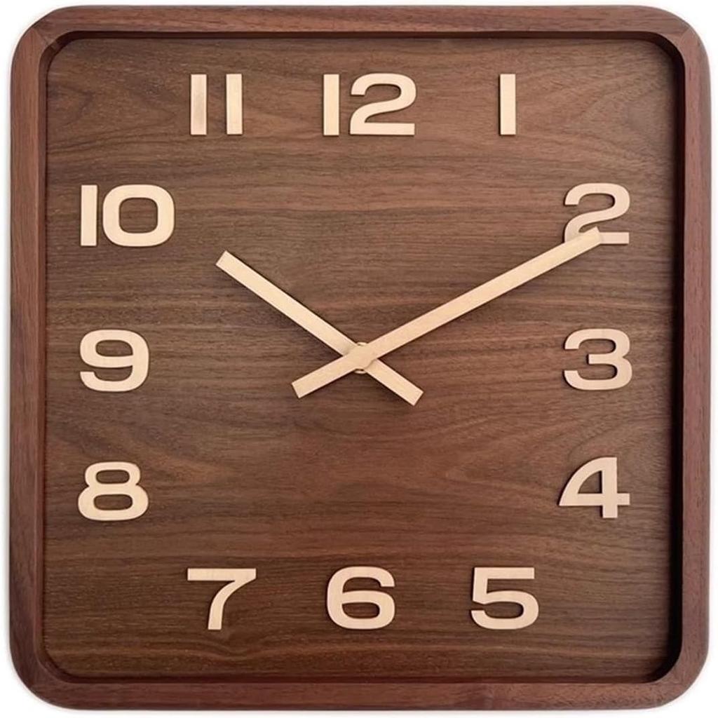 Wall Clock Wood Square Wall Clock Vintage Clock Walnut Mute Chinese Simple Seat Clock No Punch Living Room Wall Clock Alarm Clock Wall Clocks(Medium)