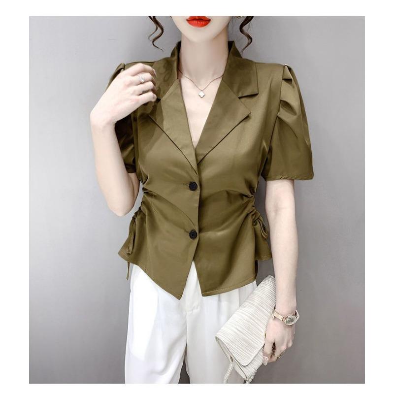 Spring and Summer New Style Drawstring Waist French Blazer Women's Short Top