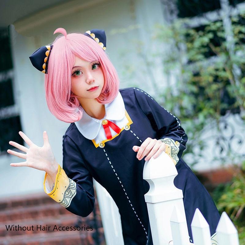 Impresionante Cosplay de Anime Spy×family Cabello Anya Yor Forger Loid Peluca Negra Rosa Fiesta