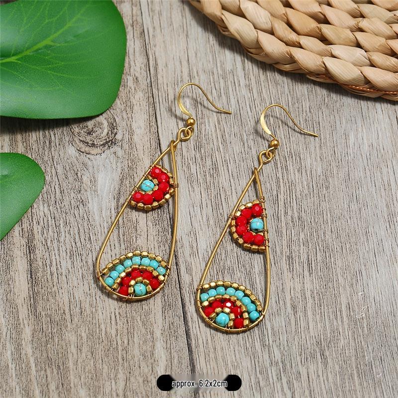 Bohemian Ethnic Dangle Earrings - Women's Hand-Woven Vintage Holiday Long Earrings