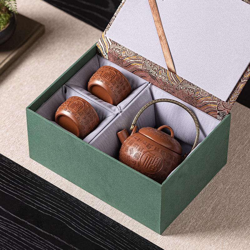 Original Purple Clay Anti-Scald Kung Fu Teapot with Ceramic Handle - Chinese Style Gift Box