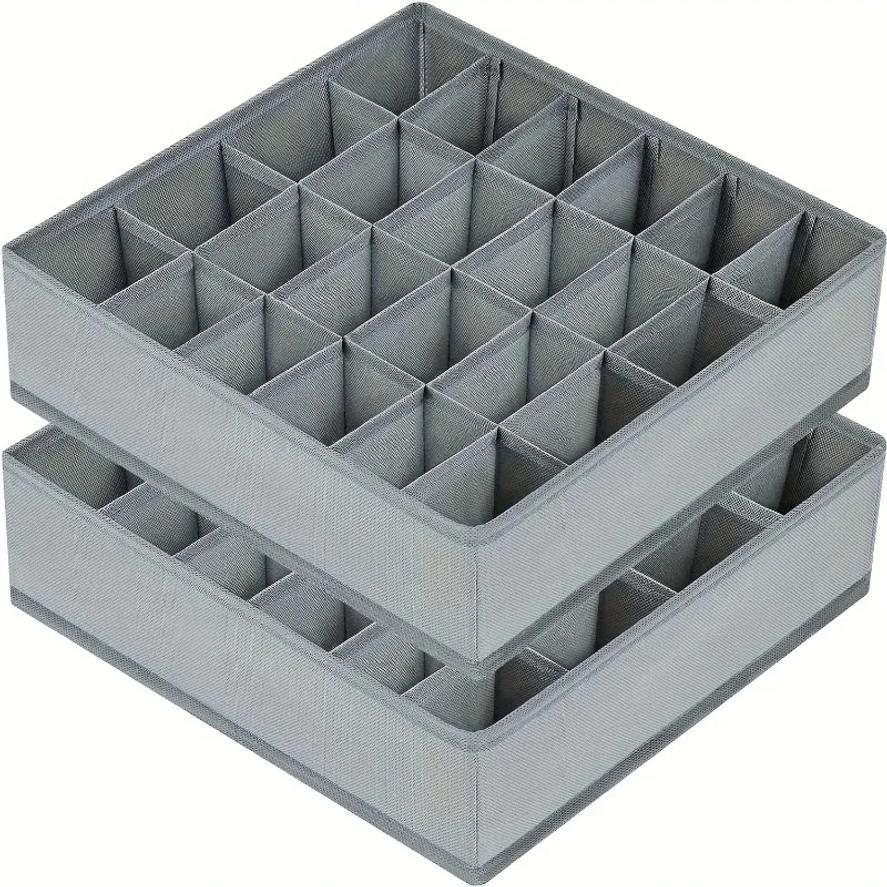 1pc Fabric Storage Box with 24 Compartments - Foldable Stackable Organizer for Socks Ties Underwear Space-Saving Drawer Divider