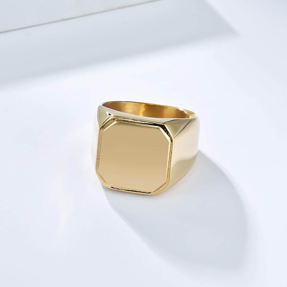 16mm Men's Glossy Square Stamp Ring, Fashionable and Personalized Ring 2025