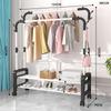 OIMG Foldable Metal Garment Rack with Storage Shelves and Wheels