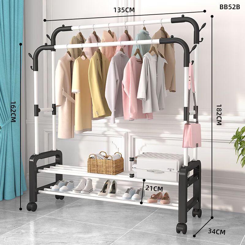 OIMG Foldable Metal Garment Rack with Storage Shelves and Wheels