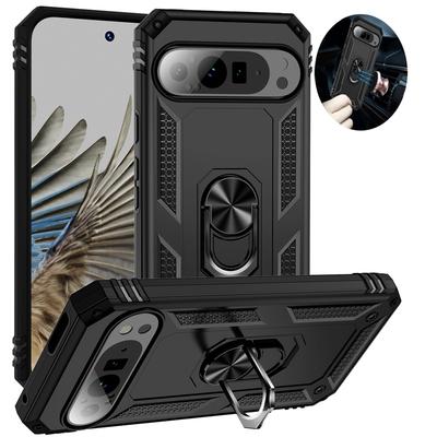 Google Pixel 9 Pro Kılıf İçin Darbeye Dayanıklı Telefon Kılıfı Pixel 9 Araç Manyetik Tutucu Halka Zırh Telefon Kılıfı Pixel9 Pro Tampon Funda