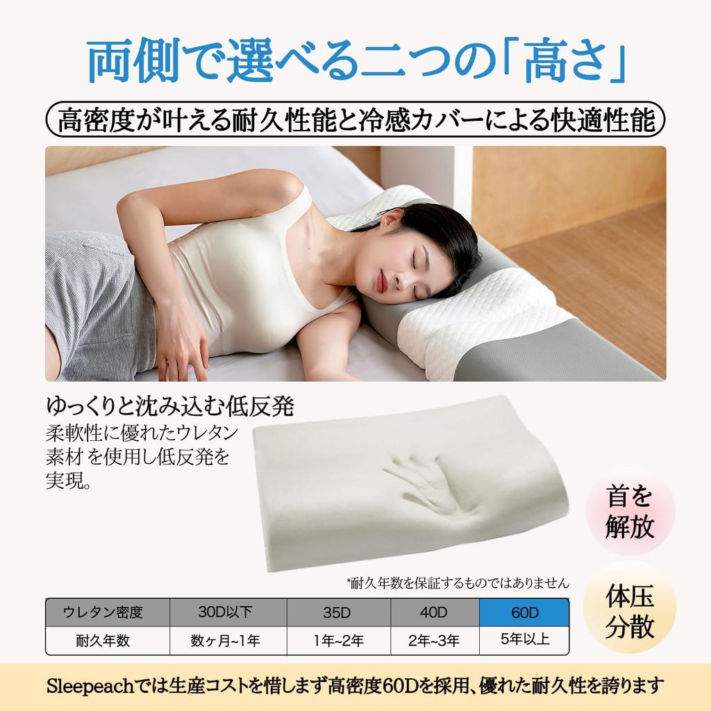 Sleepeach Pillow, Memory Foam, for Those Who Frequently Use Their PC or Smartphone for Desk Work or Day Jobs Washable Cover, 5030cm