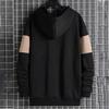 Men Fall Winter Hoodie Contrast Color Drawstring Long Sleeves Hooded Elastic Cuff And Hem Thin Daily Wear Casual Sport Top