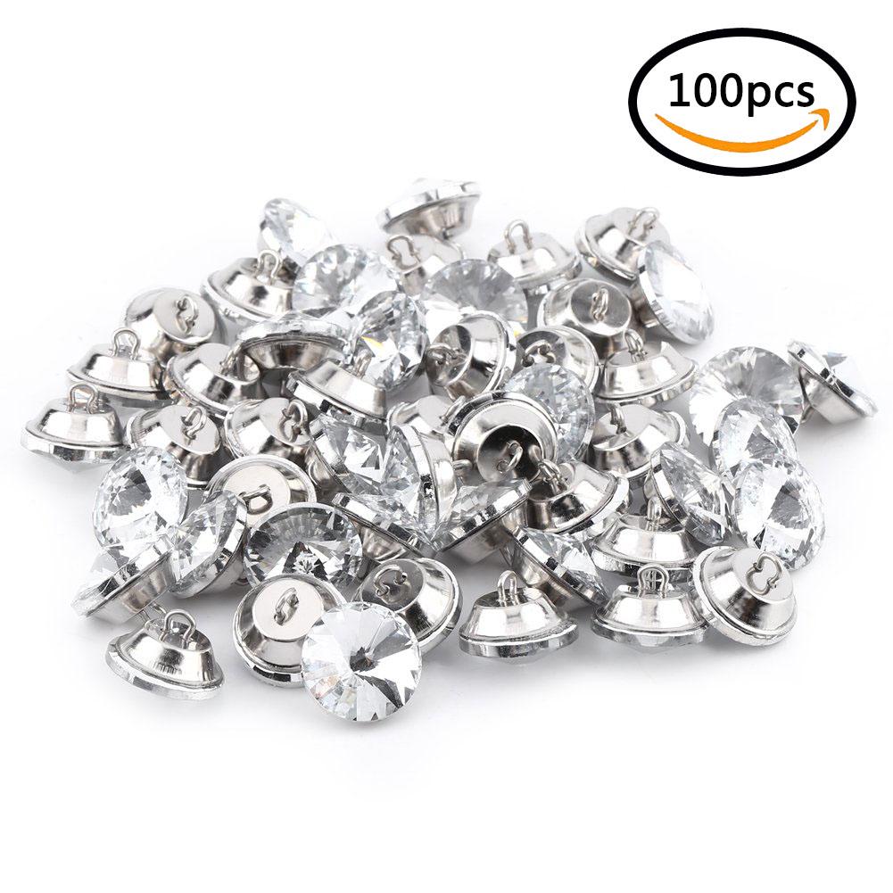 50pcs 20mm 50//100Pcs Clear Crystal Upholstery Buttons Rhinestone Round Buttons with Metal Loop for Sofa Headboards Furniture DIY Decorative