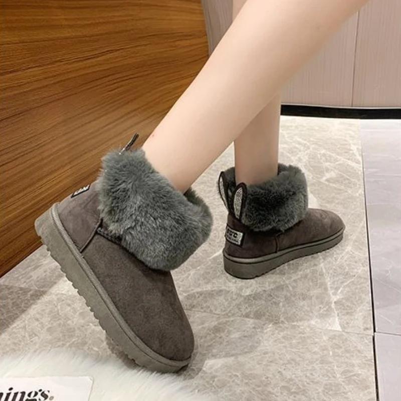 Fashion Winter Fleece-Lined Warm Solid Color Snow Boots for Women Platform New Rock Waterproof Non Slip Y2k Large Size Goth Woman Shoes