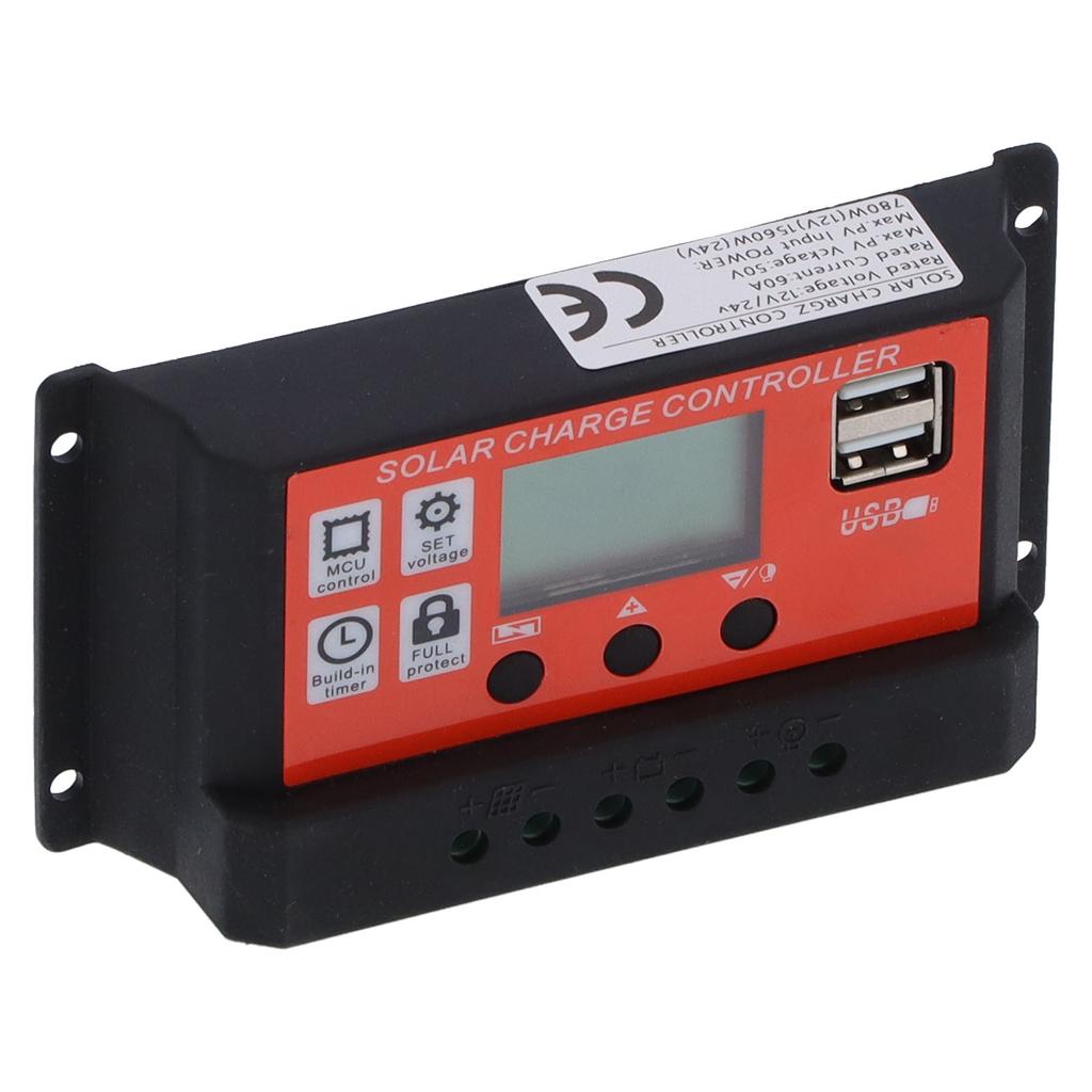 60A 12V 24V PWM Solar Charge Controller 8 Stage Battery Regulator with LCD Display PV Module System