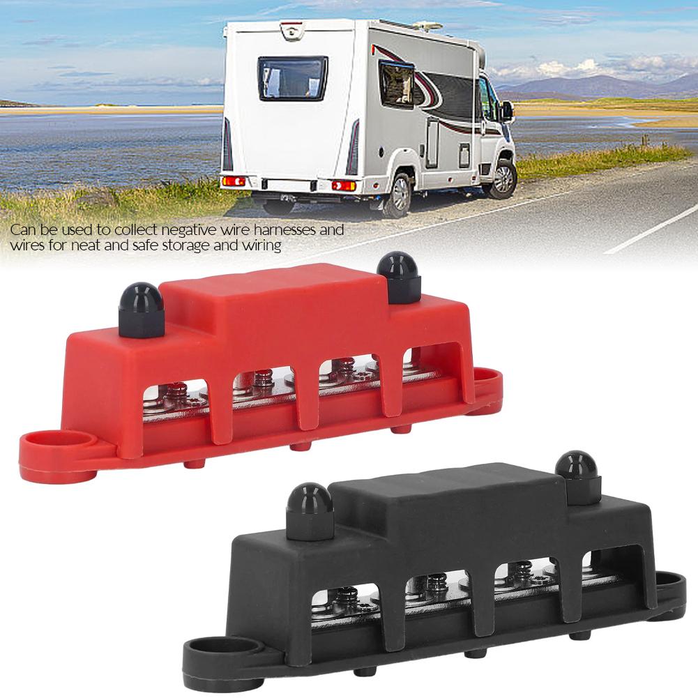 DC 12V-48V 250A RV Yacht Båt Samlingsskena Terminal Batteri Strömfördelningsblock Med Lock M8 Skruv 4 för Bil Husbil Lastbil