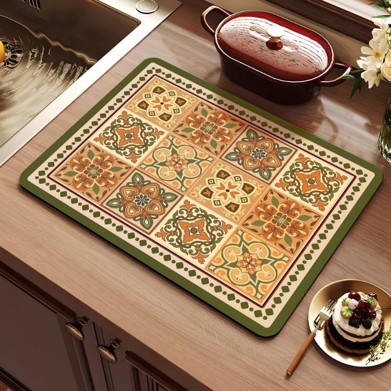 American retro kitchen countertop drain pad, diatomaceous earth absorbent pad, quick drying waterproof anti slip pad