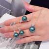 Simple Light Luxury Niche Versatile Imitation Malachite Green Bead Ring Pearl Earrings Pendant Colored Treasure Pendant Necklace Set Women