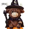 Halloween Party Supplies 2Pcs Highland Cow Witch Ornament, Resin Figurine with Hat Pumpkin Broom Fall Seasonal Displays & Skull, Cute Farmhouse