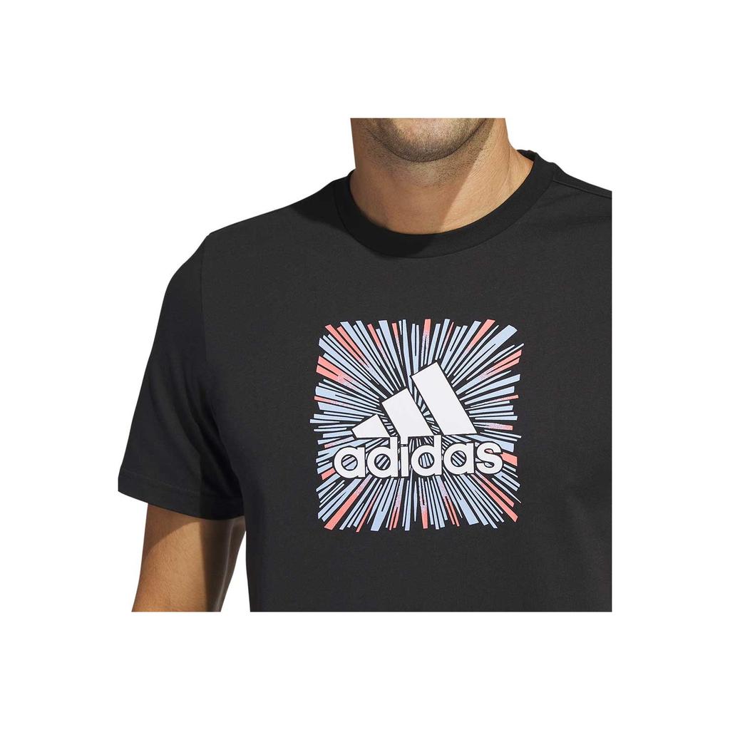 Adidas Logo Embroidered Print Crew Neck Short Sleeve T-Shirt Men Tops Black HS2533
